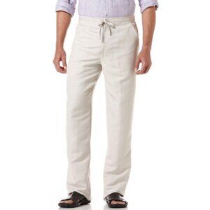 Cubavera Linen Blend Classic Fit Pants Zip Drawstring Back Elastic Pocket Beige